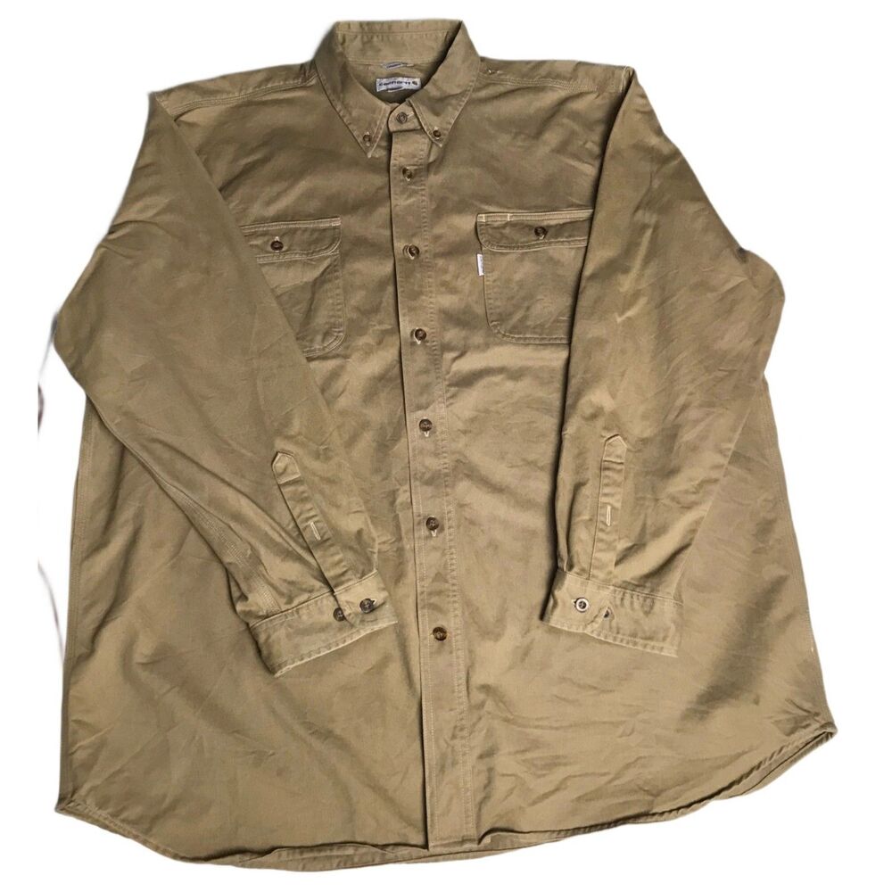 Carhartt Button Down Shirt Men 2XL Brown Original Fit Work Shirt Fall 2016